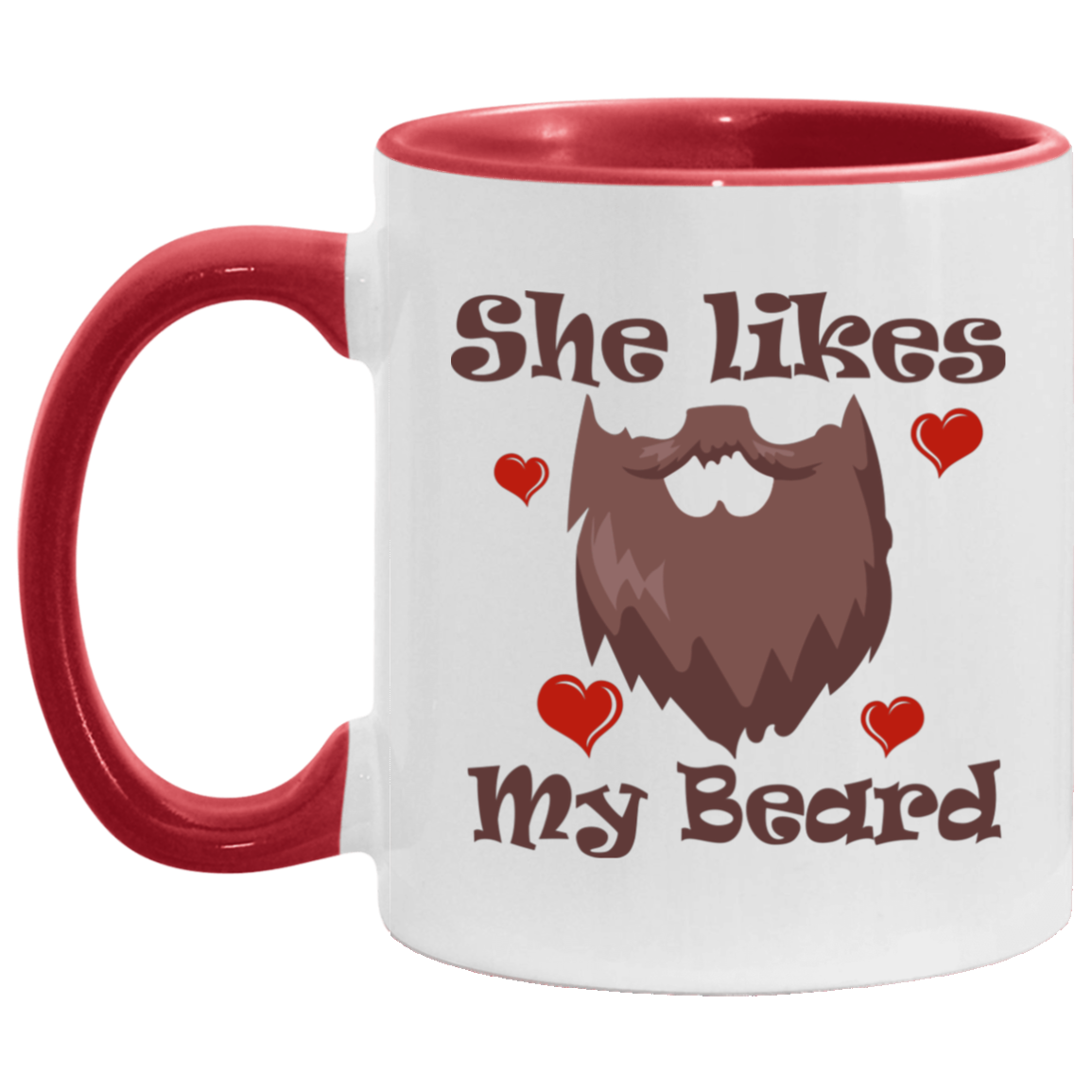 She Likes My Beard Accent Mug - Funny Couple Mug, White/Red, 11 oz. Accent Mug