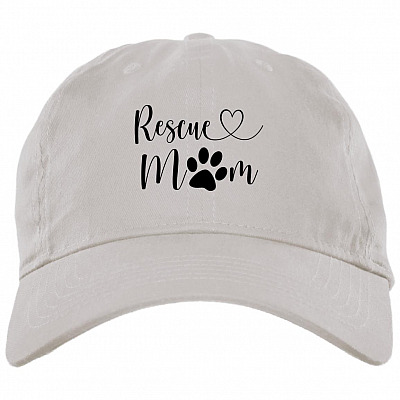 Rescue Mom Dog Paw Gift Twill Cap - High-Profile Snapback Hat, White, Brushed Twill Dad Cap