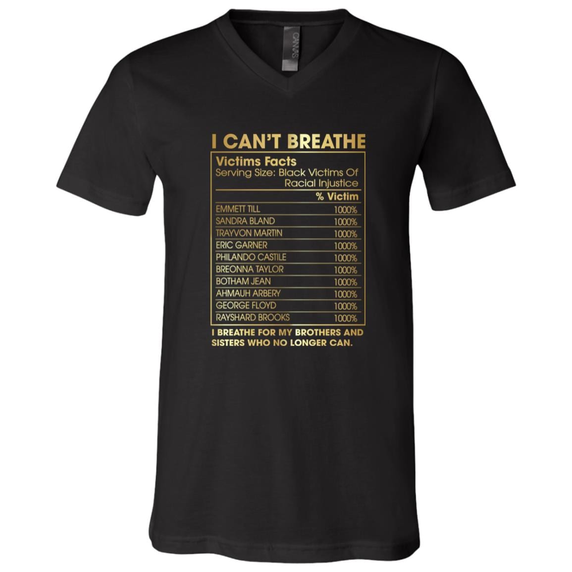 I Can't Breathe Victims Facts Say Their Names BLM Social Justice Gift T Shirt V-Neck Tee, Black, V-Neck T-Shirt