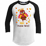 Personalized Little Thanksgiving Turkey 3/4 Raglan Jersey for Kids - Kids Long Sleeve Shirt - Baseball Tee, White/Black, Youth Sporty Raglan Jersey