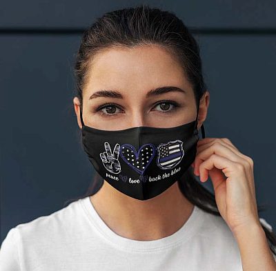 Alternative view of Peace Love Blue Washable Reusable Printed Cloth Face Mask Cover