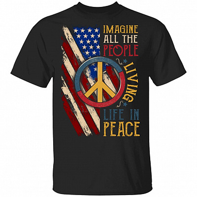 Imagine All The People Living Life In Peace T-Shirt, Black, Unisex T-Shirt