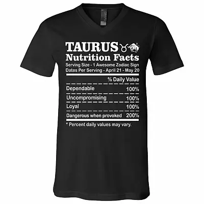 Taurus Nutrition Facts Zodiac Horoscope Birthday Astrology T-shirt - V-Neck Tee, Black, V-Neck T-Shirt