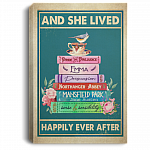 And She Lived Happily Ever After Book Lover Framed Canvas Prints - Unframed Poster - Home Decor Wall Art, White, 0.75'' Framed Canvas