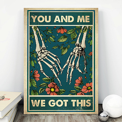 Alternative view of You And Me We Got This Skull Skeleton Floral Gallery Wrapped Framed Canvas Prints - Unframed Poster