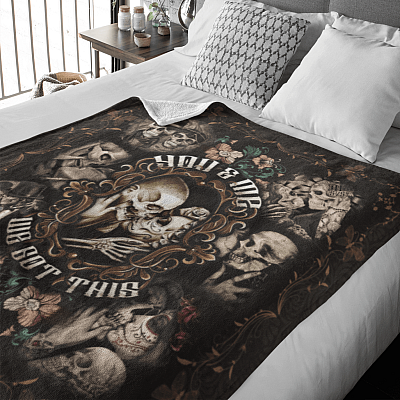 Alternative view of You and Me We Got This - Couple Skull Gift Fleece Blanket - Sherpa Blanket - Woven Blanket