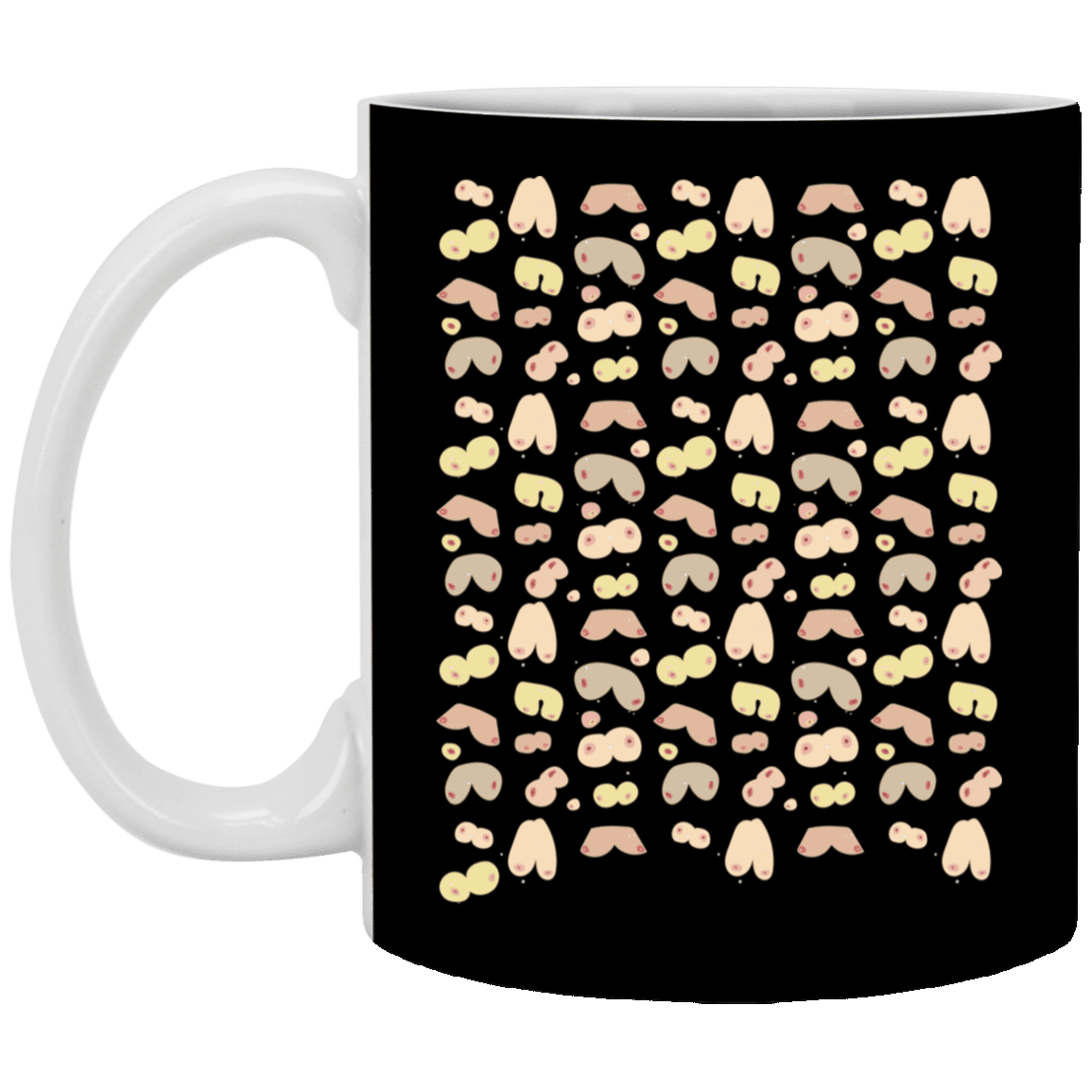 Feminist Art Boob Ceramic Coffee Mug - Body Positive Gifts Mug, Black, 11 oz. White Mug