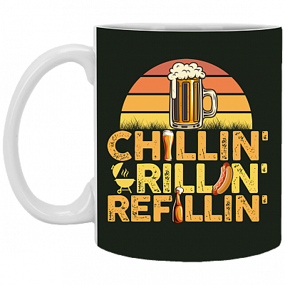 Chillin Grillin Refillin Fathers Day Ceramic Coffee Mug - Beer Stein -Water Bottle - Color Changing Mug, Forest, 11 oz. White Mug