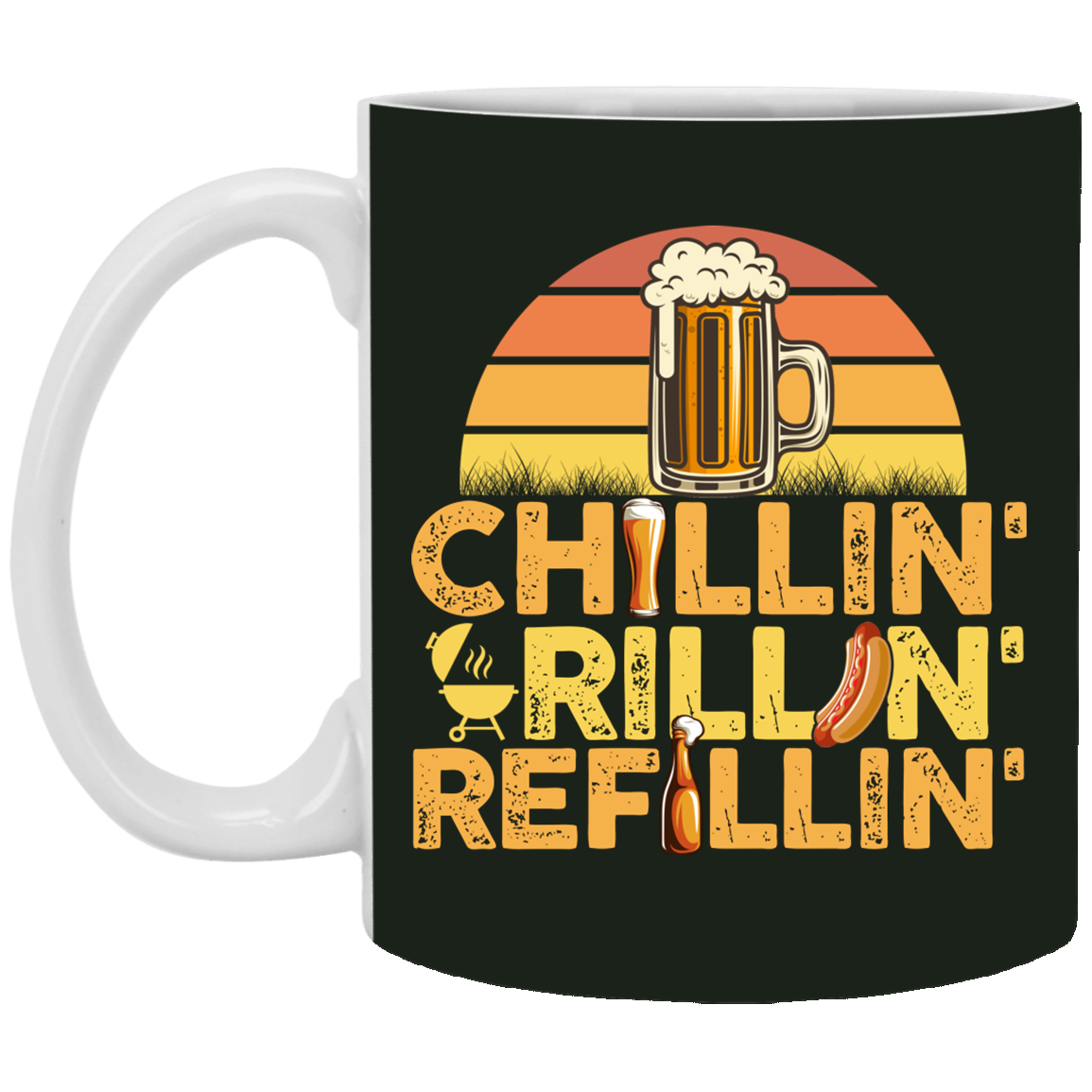 Chillin Grillin Refillin Fathers Day Ceramic Coffee Mug - Beer Stein -Water Bottle - Color Changing Mug, Forest, 11 oz. White Mug