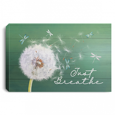 Just Breathe Dragonfly Gallery Wrapped Framed Canvas Prints - Unframed Poster - Home Decor Wall Art, White, 0.75'' Framed Canvas