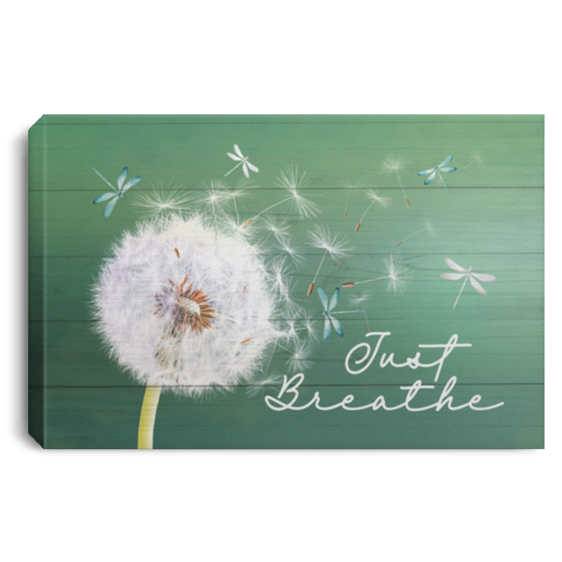 Just Breathe Dragonfly Gallery Wrapped Framed Canvas Prints - Unframed Poster - Home Decor Wall Art, White, 0.75'' Framed Canvas