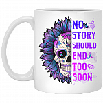No Story Should End Too Soon Floral Skull Suicide Awareness Ceramic Coffee Mug - Travel Bottle, White, 11 oz. White Mug