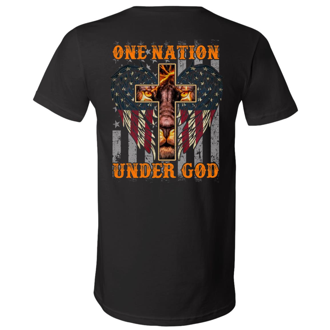 One Nation Under God American Flag Wings Plain Front - Print On Back T-Shirt - V-Neck Shirt, Black, V-Neck T-Shirt One Nation Under God American Flag Wings Plain Front - Print On Back T-Shirt - V-Neck Shirt, Black, V-Neck T-Shirt
