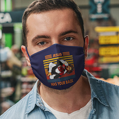 Alternative view of Jiu Jitsu Face Mask - Jesus Has Your Back Face Mask - Funny Jesus Washable Reusable Custom Printed Cloth Face Mask Cover