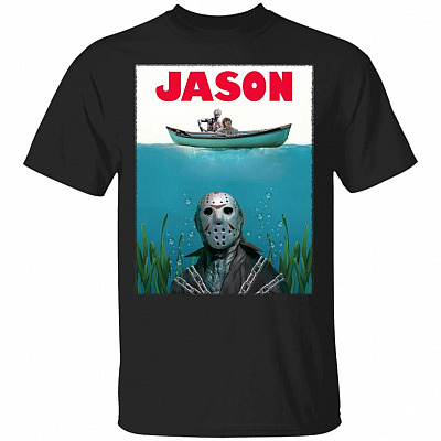 Jason Voorhees Jaws Funny Horror Movie T-Shirt, Black, Unisex T-Shirt