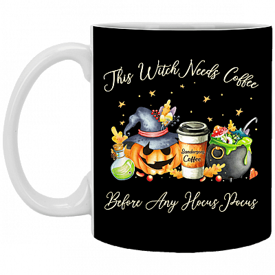 This Witch Needs Coffee Before Any Hocus Pocus Sanderson Sister Coffee Ceramic Coffee Mug - Water Bottle, Black, 11 oz. White Mug