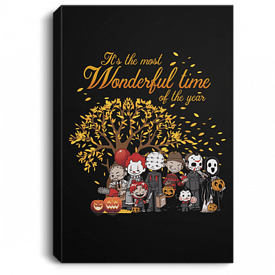 It's The Most Wonderful The Year Wall Art - Halloween Friends Horror Movies Creepy Characters Canvas Poster, Black, 0.75'' Framed Canvas