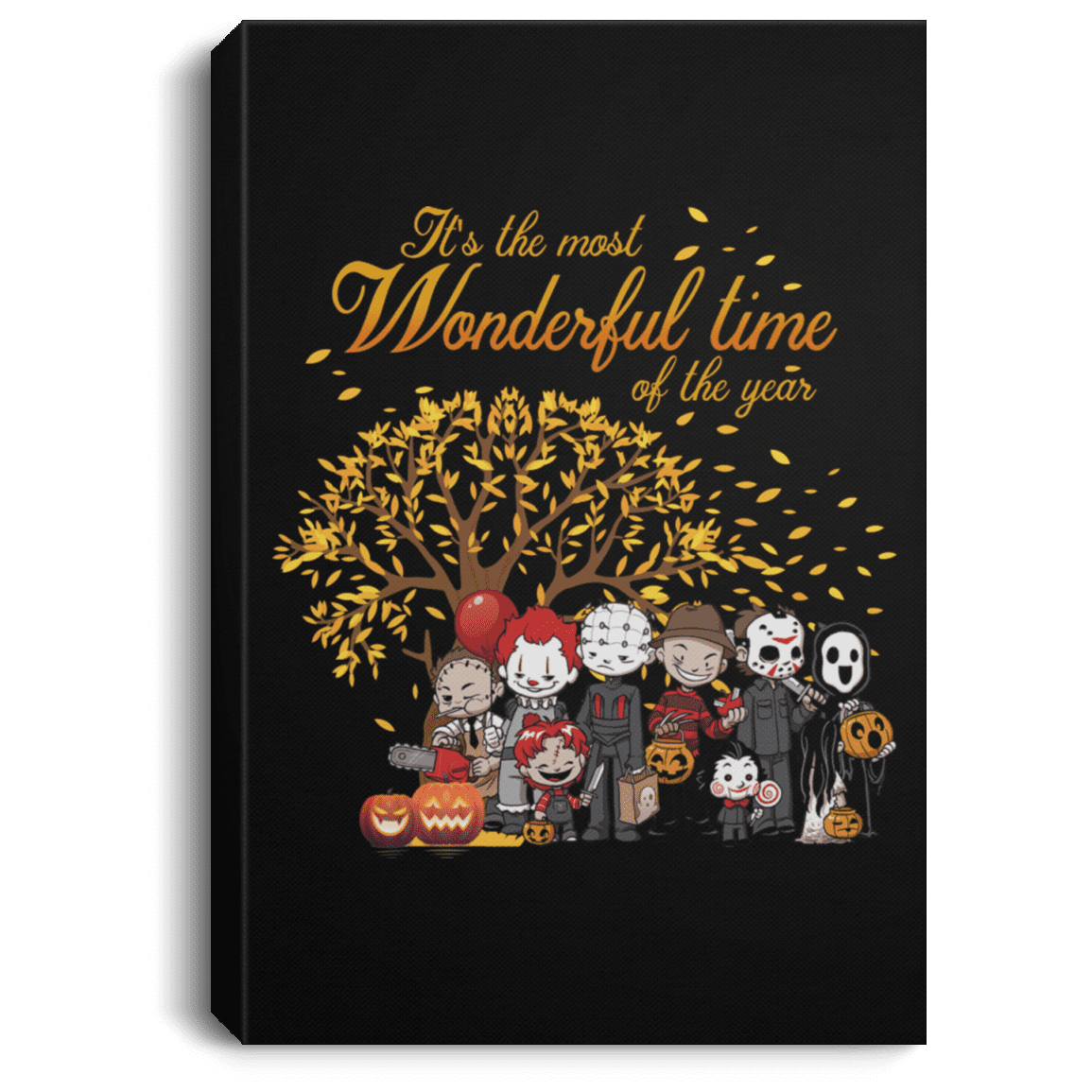 It's The Most Wonderful The Year Wall Art - Halloween Friends Horror Movies Creepy Characters Canvas Poster, Black, 0.75'' Framed Canvas