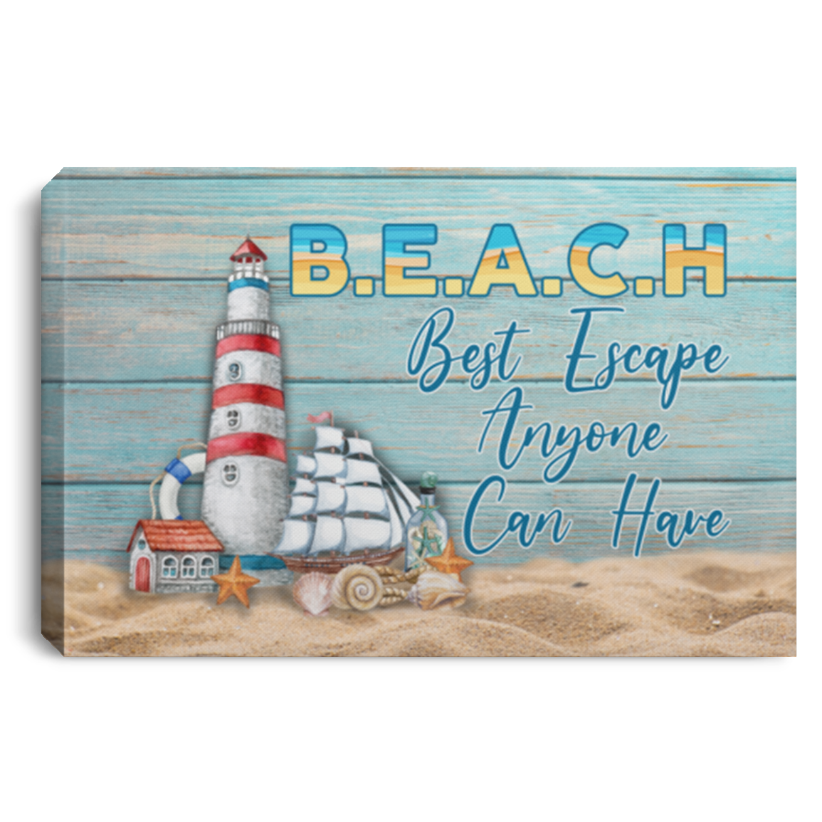 Best Escape Anyone Can Have Ocean Beach Gallery Wrapped Framed Canvas Prints - Unframed Poster - Home Decor Wall Art, White, 0.75'' Framed Canvas