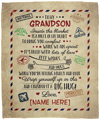 Personalized Letter Blanket to My Grandson Inside This Blanket Is a Piece of My Heart Premium Sherpa Blanket, White, Cozy Plush Fleece Blanket - 50x60