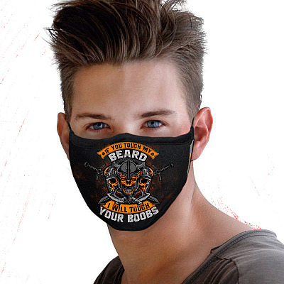 Alternative view of Viking If You Touch My Beard I Will Touch Your Boobs Washable Reusable Custom - Printed Cloth Face Mask Cover