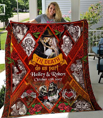Alternative view of Personalized Til Death Do Us Part Skull Couple Fleece Blanket – Premium Sherpa Blanket