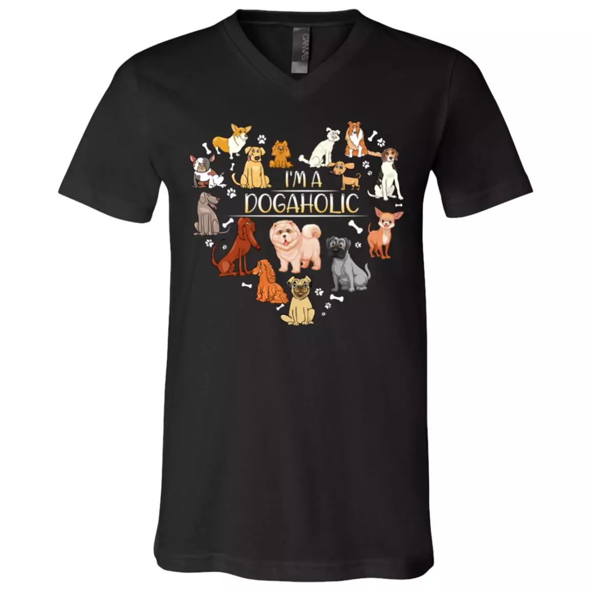 I'm a Dogholic Dog Lover T-Shirt - V Neck, Black, V-Neck T-Shirt