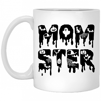Momster Halloween Mom Ceramic Coffee Mug - Ladies Halloween Mug, White, 11 oz. White Mug