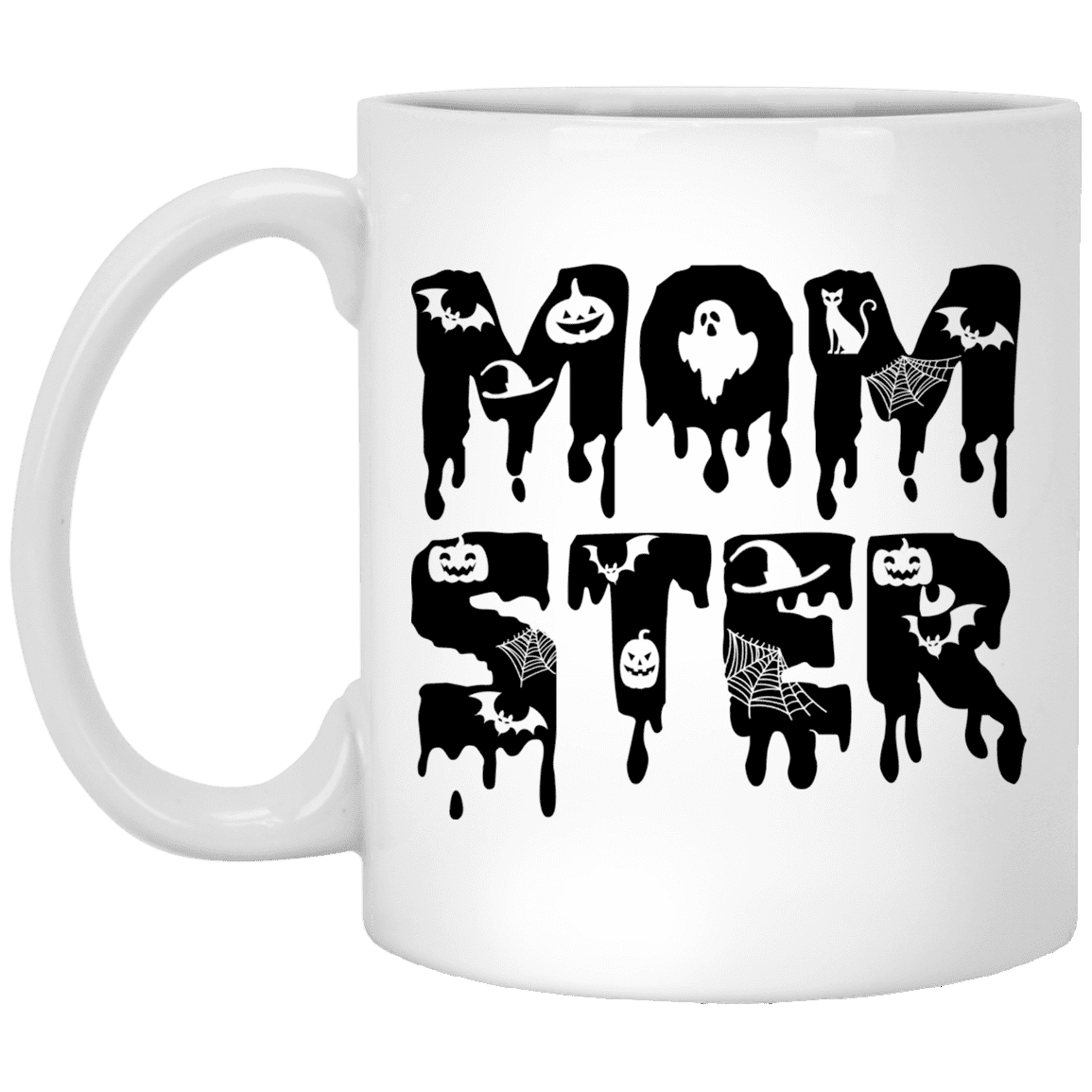 Momster Halloween Mom Ceramic Coffee Mug - Ladies Halloween Mug, White, 11 oz. White Mug