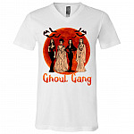Ghoul Gang Sunset Halloween For Women T-shirt - V-neck - Squad Goals Elvira Morticia Tee Shirt, White, V-Neck T-Shirt