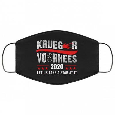 Krueger Vorhees Let Us Take a Stab at It Washable Reusable Custom - Printed Cloth Face Mask Cover, White, Cloth Face Cover