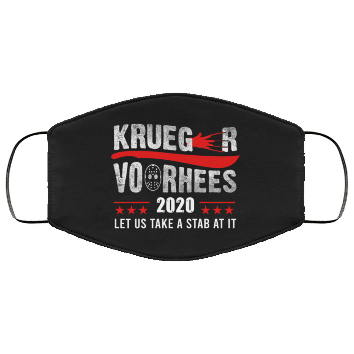 Krueger Vorhees Let Us Take a Stab at It Washable Reusable Custom - Printed Cloth Face Mask Cover, White, Cloth Face Cover