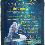 From Dad To My Daughter Never Forget That I Love You Mermaid Fleece Blanket - Premium Sherpa Blanket, White, Cozy Plush Fleece Blanket - 50x60