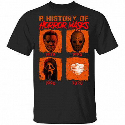 A History of Horror Masks - Halloween Murder Funny T-Shirt, Black, Unisex T-Shirt