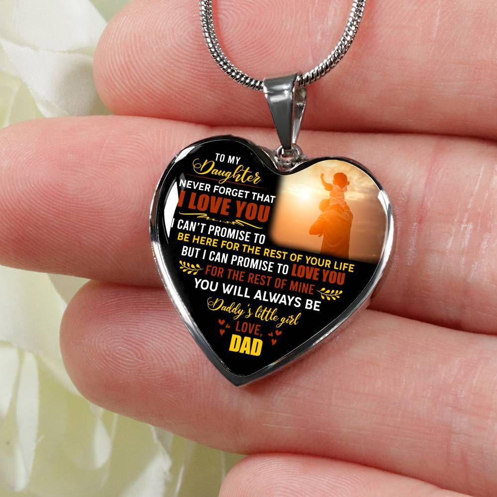 Dad to My Daughter Never Forget That I Love You I Can't Promise to Be Here Heart Pendant Necklace - Heart Luxury Necklace (Silver) Dad to My Daughter Never Forget That I Love You I Can't Promise to Be Here Heart Pendant Necklace - Heart Luxury Necklace (Silver)