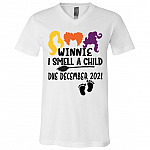 Winnie I Smell A Child Due December 2021 T-Shirt - Pregnant Halloween Shirt, White, V-Neck T-Shirt