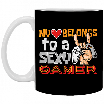 Gifts My Heart Belongs to a Sexy Gamer Ceramic Coffee Mug - Beer Stein - Water Bottle - Color Changing Mug, Black, 11 oz. White Mug
