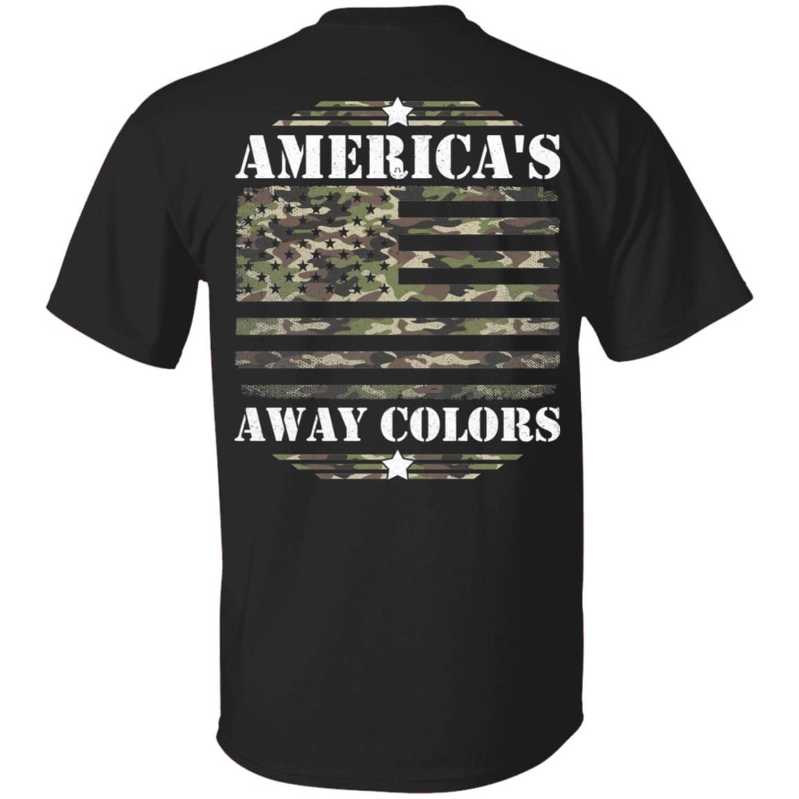 Camo America's Away Colors Plain Front - Print On Back Only T-Shirt, Black, Unisex T-Shirt