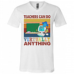 Teachers Can Do Virtually Anything Vintage Retro T-Shirt - V-Neck Tee - Funny Teacher Shirt, White, V-Neck T-Shirt