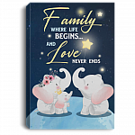 Family Where Life Begins And Love Never Ends Framed Canvas - Unframed Poster - Wall Art Kid, White, 0.75'' Framed Canvas