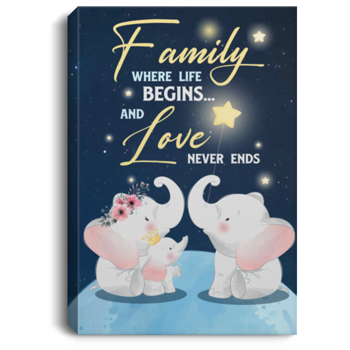 Family Where Life Begins And Love Never Ends Framed Canvas - Unframed Poster - Wall Art Kid, White, 0.75'' Framed Canvas
