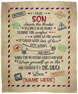 Personalized Letter Blanket to My Son Inside This Blanket Is a Piece of My Heart Premium Sherpa Blanket, White, Cozy Plush Fleece Blanket - 50x60