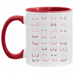 Feminism Doodle Boobs Accent Mug, White/Red, 11 oz. Accent Mug