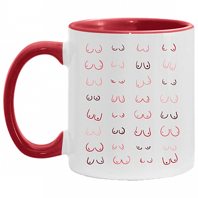 Feminism Doodle Boobs Accent Mug, White/Red, 11 oz. Accent Mug