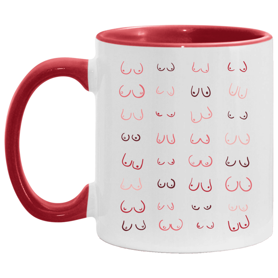 Feminism Doodle Boobs Accent Mug, White/Red, 11 oz. Accent Mug
