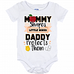 Mommy Shapes Little Minds Daddy Protects Them Baby Onesie - Baby Infant Bodysuit, White, Baby Onesie - 12 Month