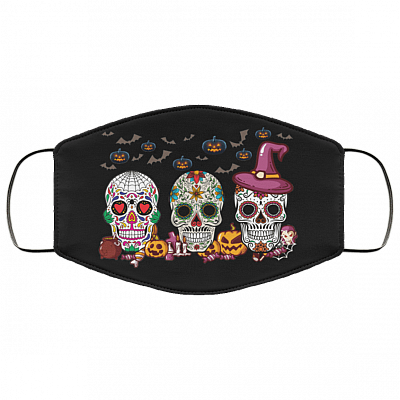 Halloween Sugar Skulls Washable Reusable Custom Printed Cloth Face Mask Cover, Black, Cloth Face Cover