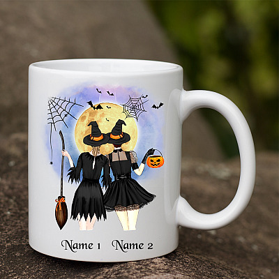 Alternative view of Personalized Halloween Best Friends Witches Ceramic Coffee Mug - Beer Stein - Water Bottle - Color Changing Mug