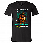 Go Outside Worst Case Scenario Darryl Kills You Bigfoot T-Shirt - V-Neck Shirt, Black, V-Neck T-Shirt