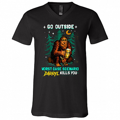 Go Outside Worst Case Scenario Darryl Kills You Bigfoot T-Shirt - V-Neck Shirt, Black, V-Neck T-Shirt